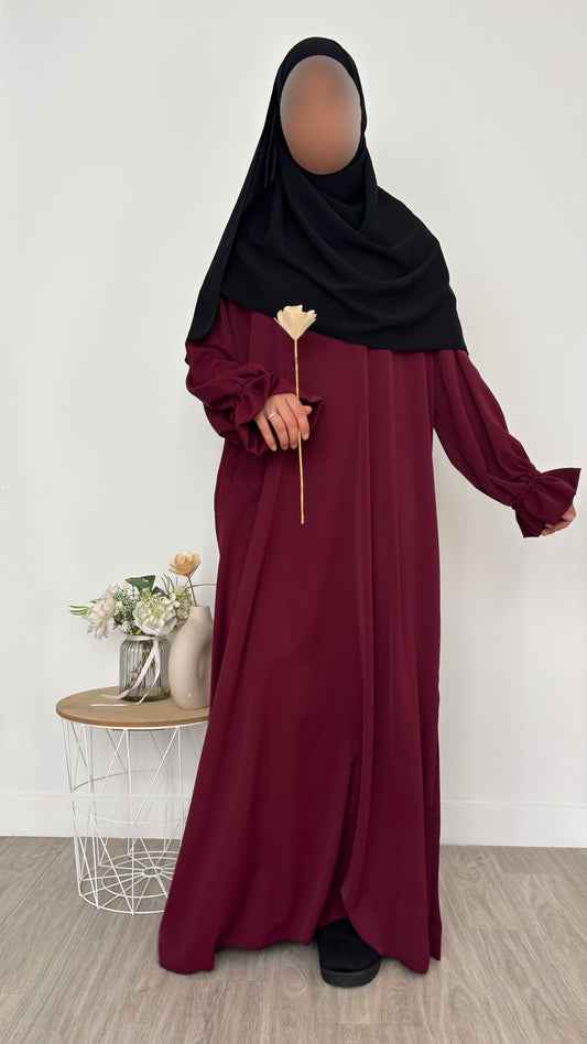 Abaya manches tulipes - Bordeaux